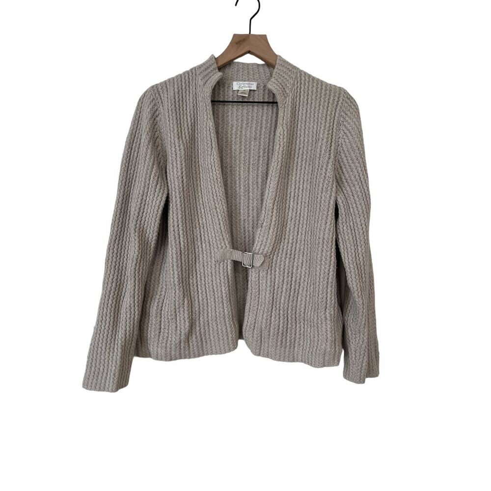 Christopher and Banks Long Sleeve Belt Close Taupe Knit Cardigan Size Medium